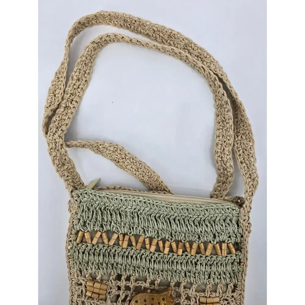 St. John’s Bay 90s Woven Straw Crossbody Bag Beaded Accents Indie‎ Boho Festival